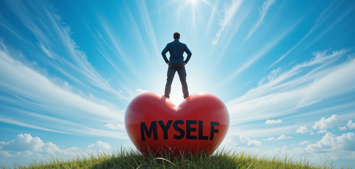 A businessman with a big ego standing on heart