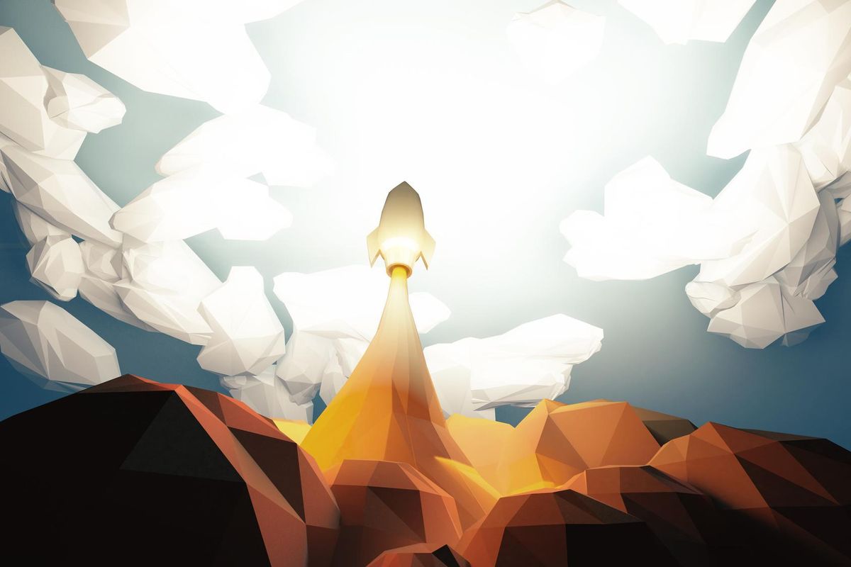 Blasts off space rocket