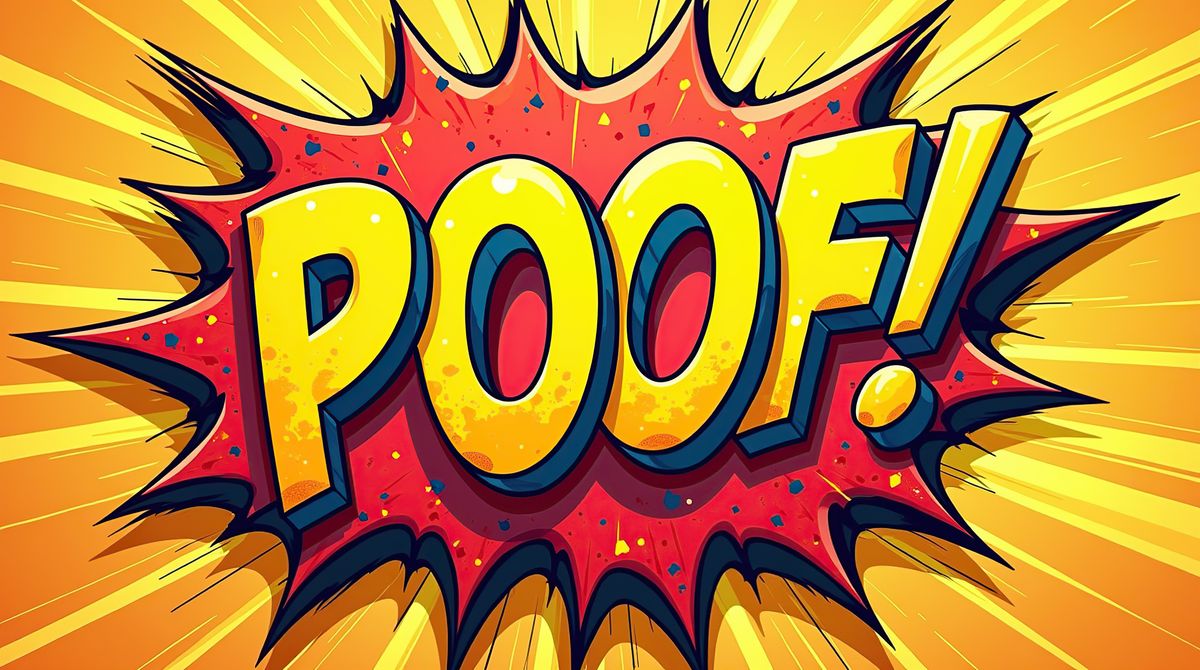 Bright colorful comic book style 'Poof!' word explosion background