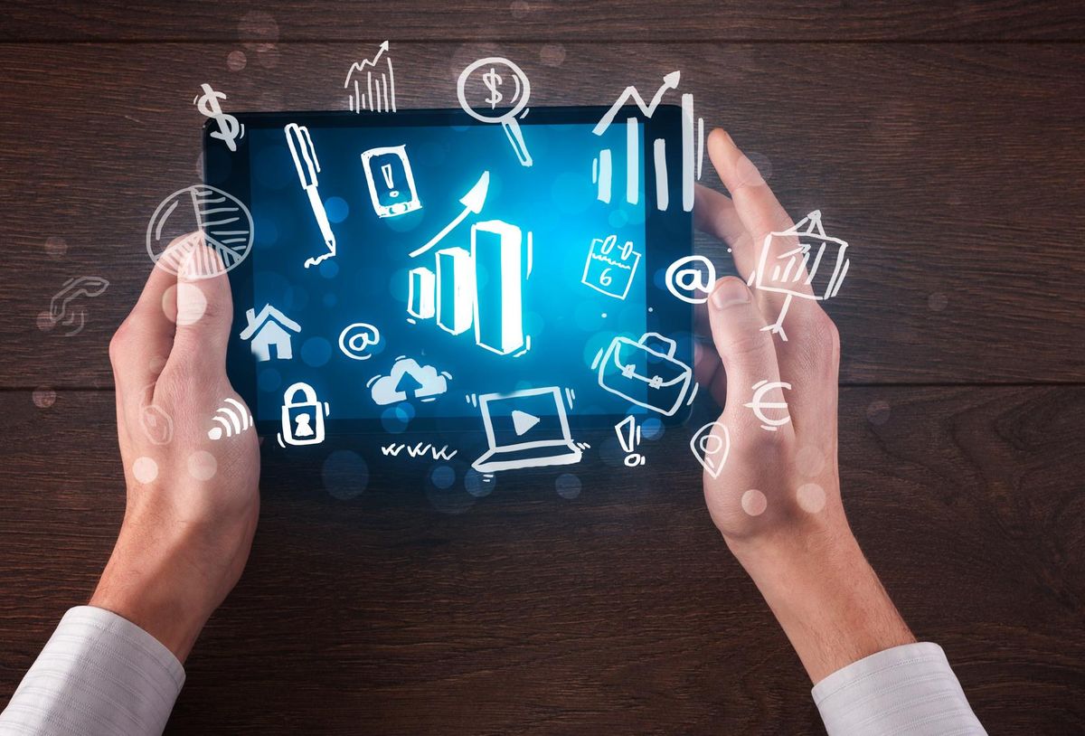 Business hands working on tablet