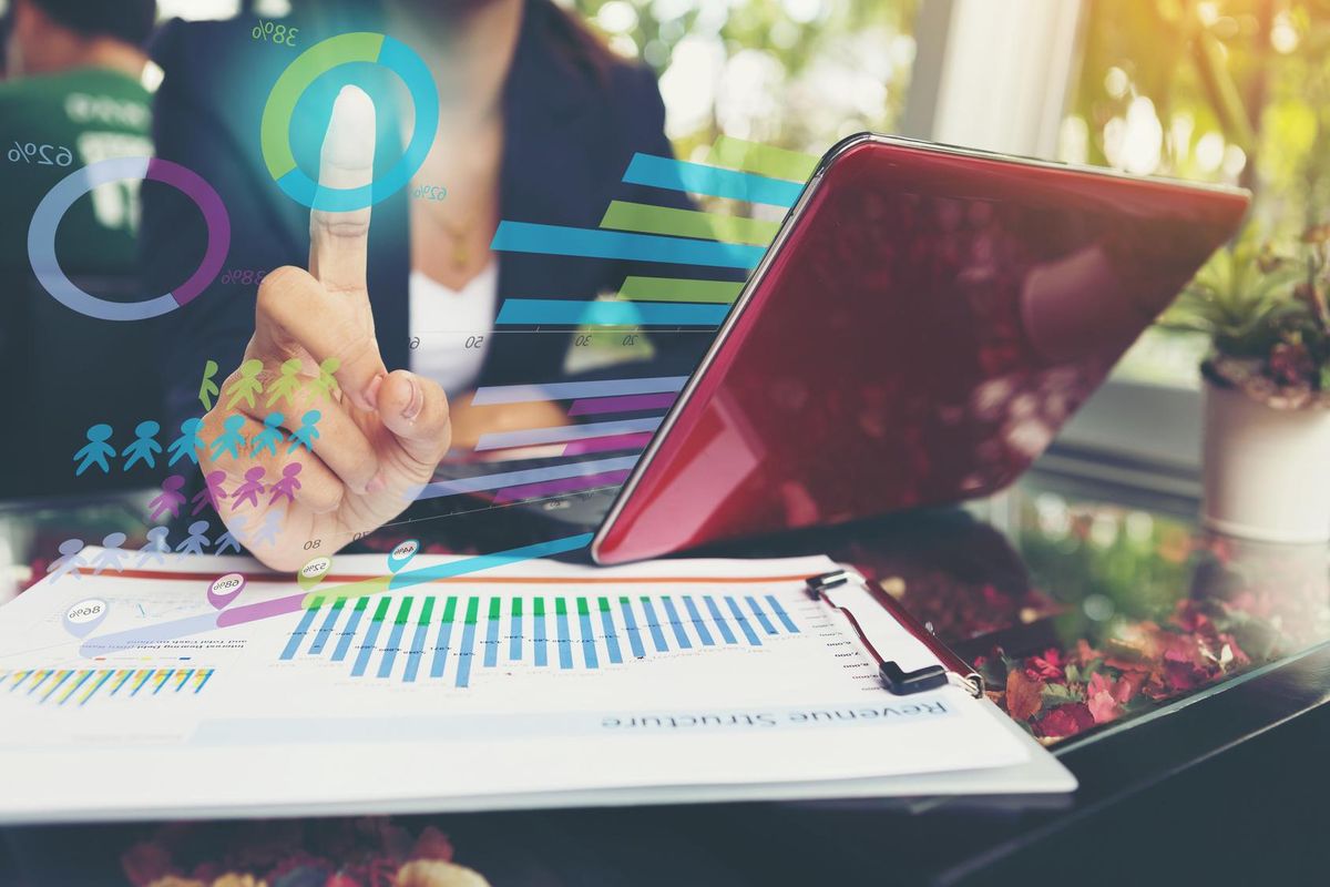 Business women looking at the marketing research