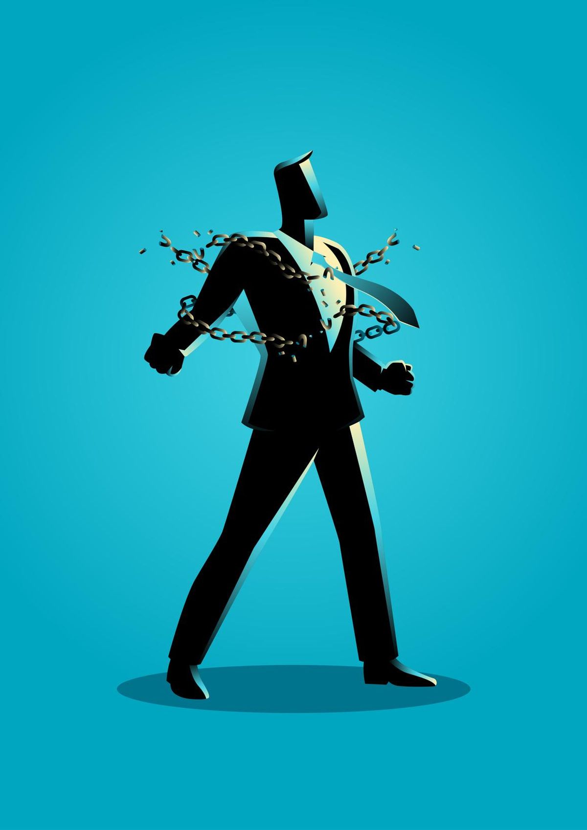 Businessman breaking chains to symbolize rule breaking