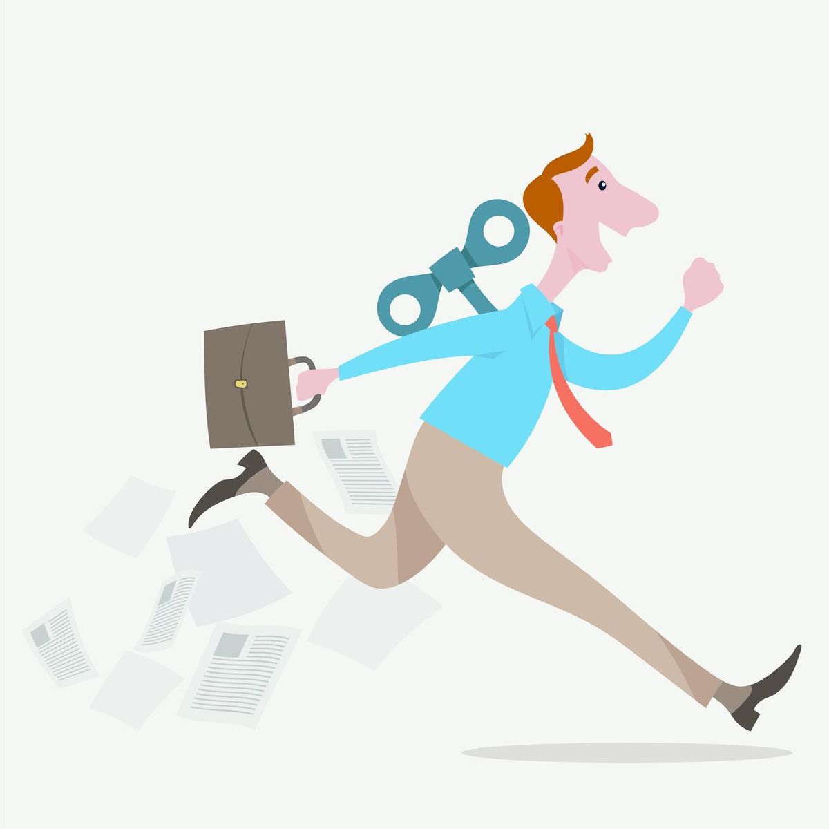 Businessman running with wind up keys worked tirelessly.