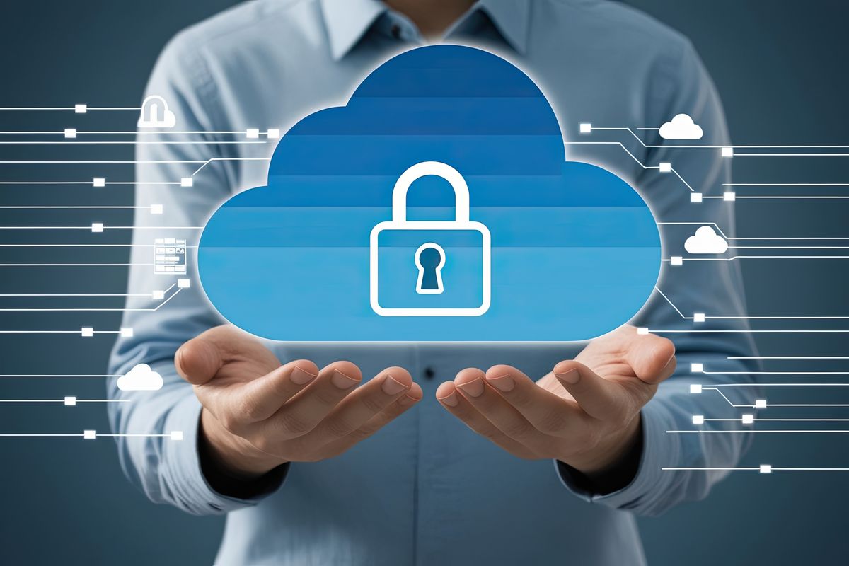 Cloud with lock icon symbolizing dspm