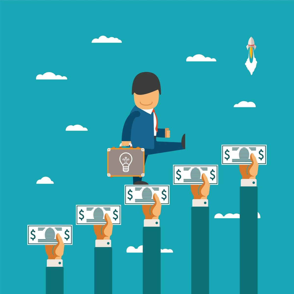 Crowdfunding concept showing funding being given to small business owner