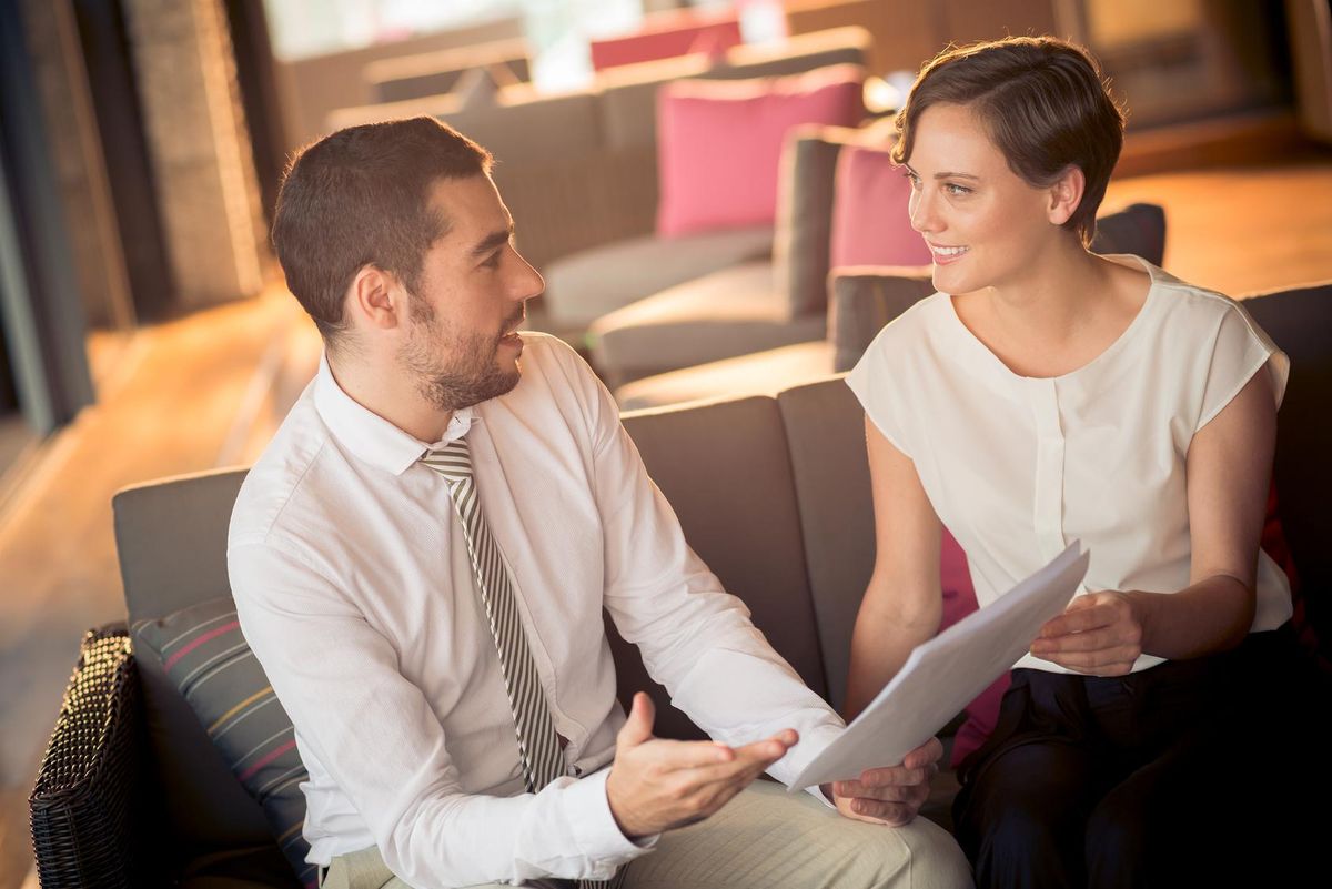 Discussing financial documents