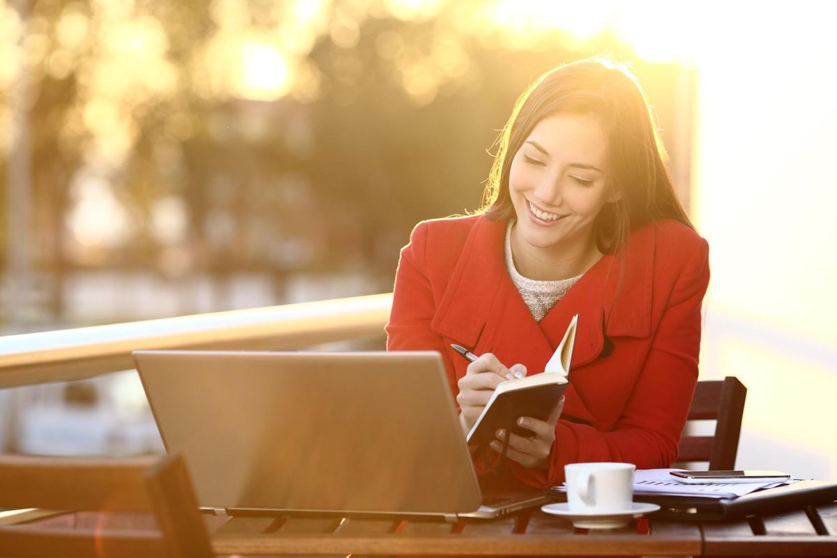 Female working with laptop