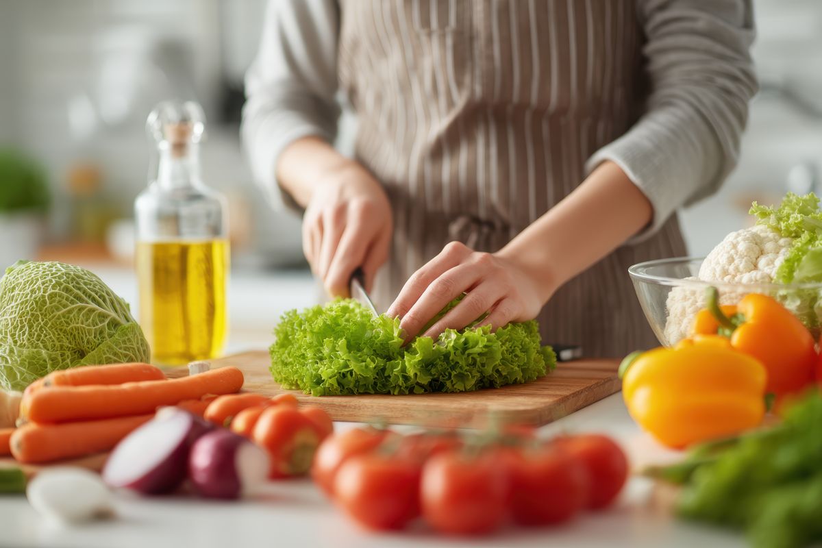 Woman preparing healthy meal to improve her diet